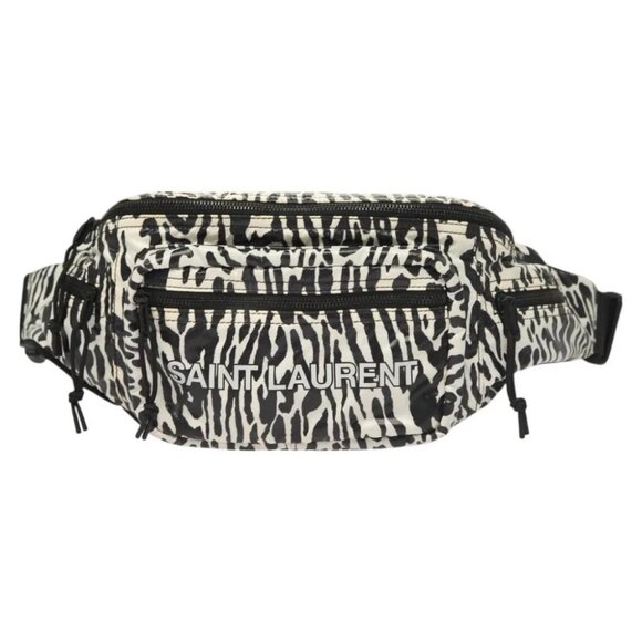 SAINT LAURENT Waist Bag Nylon Black White Auth - Picture 1 of 15